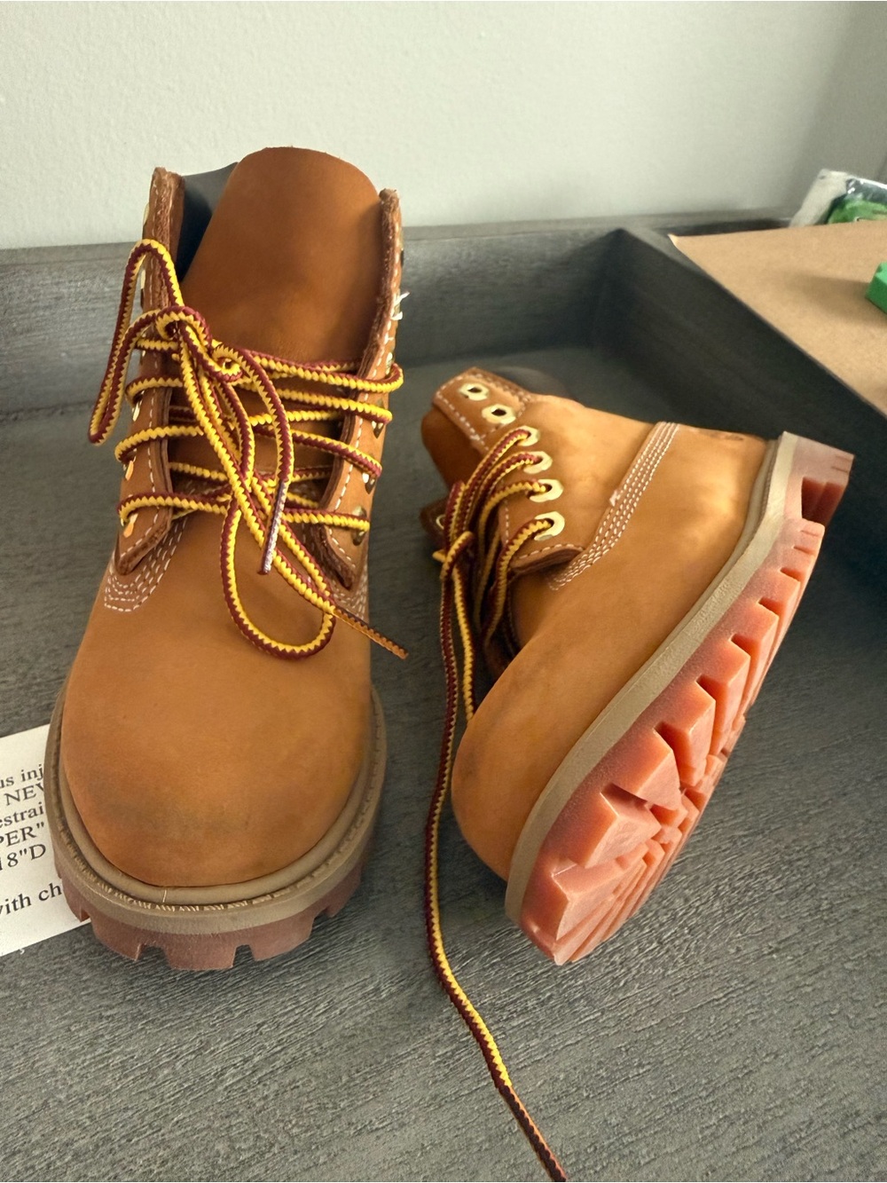 Timberland Wheat Brown Leather Work Boots with Yellow-Brown Laces
